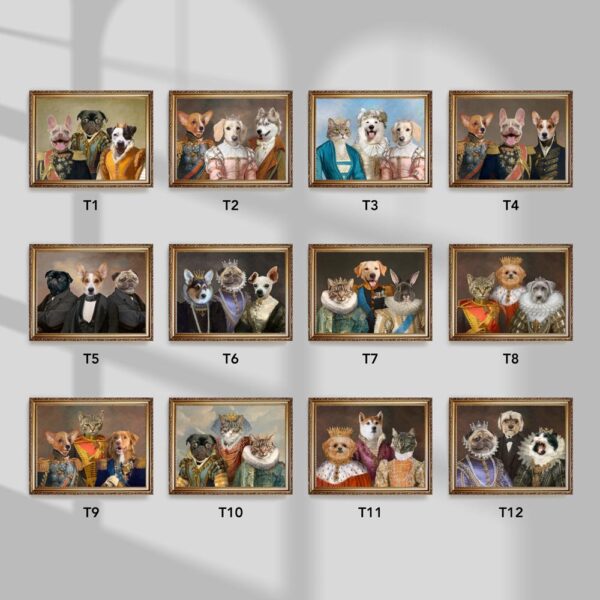Custom Three Pets Canvas Framed Royal Portrait - Image 2