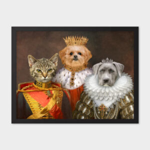 Custom Three Pets Framed Royal Portrait